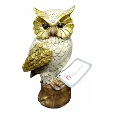 Escultura Decorativa Coruja Em Resina Dourado 17cm Foto  mini 1