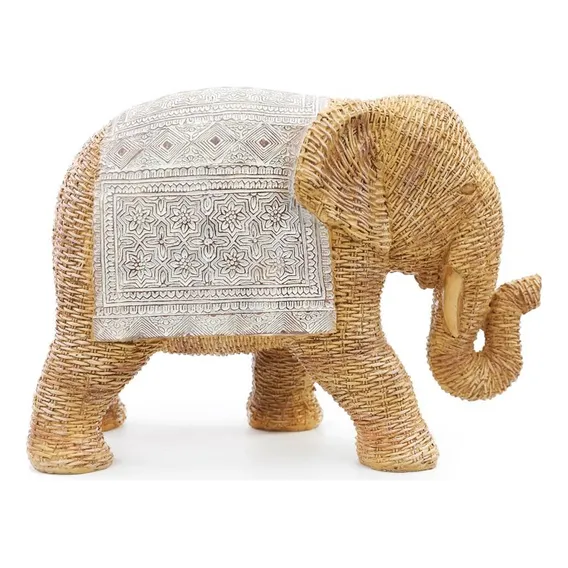 Escultura Decorativa Elefante Resina Estilo Palha 11cm Foto 1