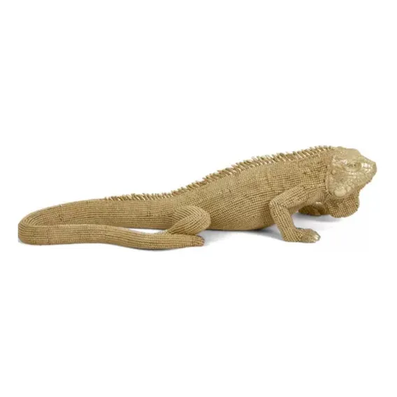 Escultura Decorativa Iguana Dourada Em Polirresina Foto 1