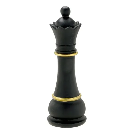 Escultura Decorativa Peça De Xadrez Rainha Enfeite De Resina Cor Preto Foto 1