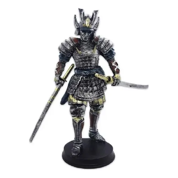 Escultura Decorativa Samurai Guerreiro Espada 30cm Resina Cor Prateado Foto 1