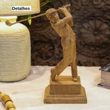 Escultura Em Madeira Entalhada Golfista A26cm Foto mini  3