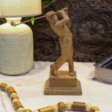 Escultura Em Madeira Entalhada Golfista A26cm Foto mini 4