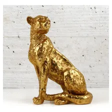 Escultura Leopardo Em Poliresina Dourado Foto mini  3