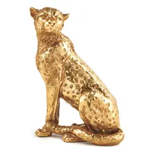 Escultura Leopardo Em Poliresina Dourado Foto  mini 1