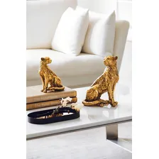 Escultura Leopardo Em Poliresina Dourado Foto mini  2
