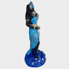Escultura Orixá Iemanjá Africana 23cm Roupa Azul Claro Foto mini  2