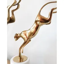 Escultura Pantera Estatueta Decoração Estátua Enfeite Casa Cor Dourado / Branco Foto mini 4