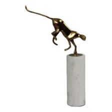 Escultura Pantera Estatueta Decoração Estátua Enfeite Casa Cor Dourado / Branco Foto mini 3