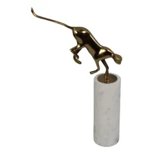 Escultura Pantera Estatueta Decoração Estátua Enfeite Casa Cor Dourado / Branco Foto mini 1