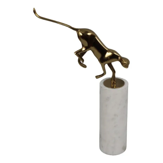 Escultura Pantera Estatueta Decoração Estátua Enfeite Casa Cor Dourado / Branco Foto 1