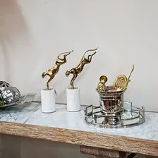 Escultura Pantera Estatueta Decoração Estátua Enfeite Casa Cor Dourado / Branco Foto mini 2