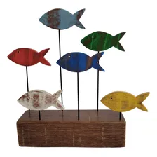 Escultura Rústica Mineira Artesanato De Peixes Em Madeira Cor Colorido Foto mini 1