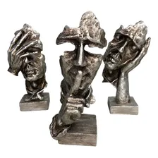 Esculturas Trios Sábios Cego Surdo Mudo 16cm Prateado Resina Foto  mini 1