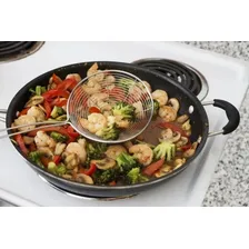 Escumadeira Fritura Aço Inox 34cm Batata Pastel Resistente Foto mini  3