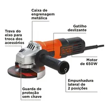 Esmerilhadeira Angular Black Decker Modelo G650 PotĂȘncia 650W 220V Foto mini 2
