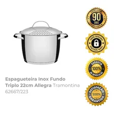 Espagueteira Tramontina Allegra 22cm 5,5L em Aço Inox com Fundo Triplo Foto mini  2