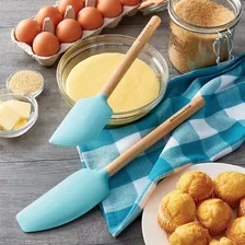 Espátulas Madeira Bambu E Silicone Aqua Sky 2 Pçs Kitchenaid Cor Azul Foto mini  3