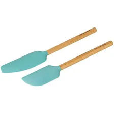 Espátulas Madeira Bambu E Silicone Aqua Sky 2 Pçs Kitchenaid Cor Azul Foto mini  2