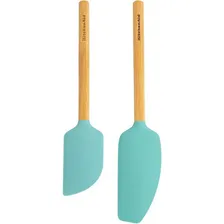 Espátulas Madeira Bambu E Silicone Aqua Sky 2 Pçs Kitchenaid Cor Azul Foto  mini 1