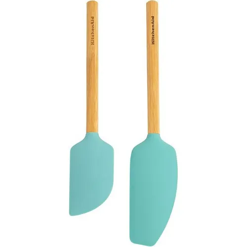 Espátulas Madeira Bambu E Silicone Aqua Sky 2 Pçs Kitchenaid Cor Azul Foto 1