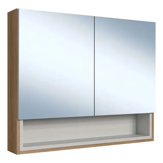 Espelheira Armário Para Banheiro 2 Portas E 3 Nichos 80 Cm Cor Mel Com Arenas Foto 1