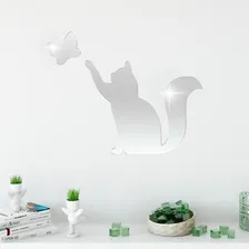 Espelho AcrÃlico Decorativo Gatinho E Borboleta Prata Foto mini 2