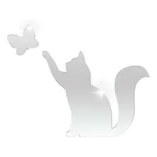 Espelho AcrÃlico Decorativo Gatinho E Borboleta Prata Foto mini 1