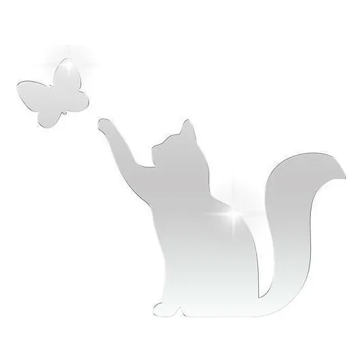 Espelho AcrÃlico Decorativo Gatinho E Borboleta Prata Foto 1