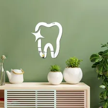Espelho Decorativo AcrÃlico Dente Brilho Consultório Moldura Prata Foto mini 4