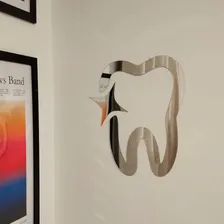 Espelho Decorativo AcrÃlico Dente Brilho Consultório Moldura Prata Foto mini 2