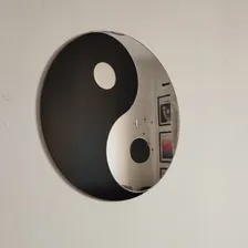 Espelho Decorativo Acrílico Yin Yang Decoração Quarto Moldura Preto E Prata Foto mini 4