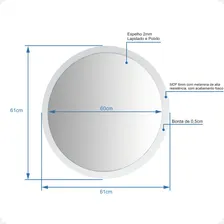 Espelho Decorativo De Vidro Diametro 60 Cm Cor Da Moldura Branco Foto mini 2