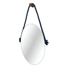 Espelho Decorativo Vintage Alça Sisal Azul 60x40cm Oval Foto mini 2