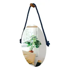 Espelho Decorativo Vintage Alça Sisal Azul 60x40cm Oval Foto mini 1