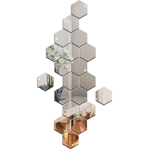 Espelho Em Acrílico Decorativo Hexagonal Kit Com 20 Moldura Espelhado Foto 1