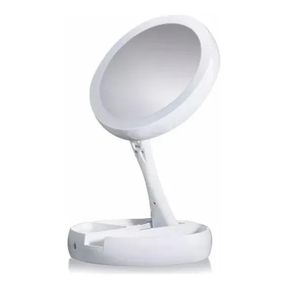 Espelho Maquiagem Led Dobrável Aumenta 10x 1x Foldaway Foto 1