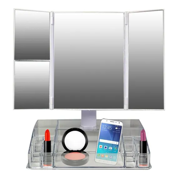 Espelho Maquiagem Mesa Luz Led Portátil Com Porta Maquiagem Foto 1