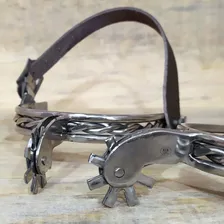 Espora Par Torcida Aço Inox Montaria Cavalo Correia Couro Foto mini  2