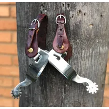 Espora Quarto De Milha Inox Com Correia Doma Par Cutucadeira Foto mini 2