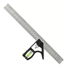 Esquadro 30cm Carpinteiro Com Nível Regulável 90º Regua Aço Foto mini 2