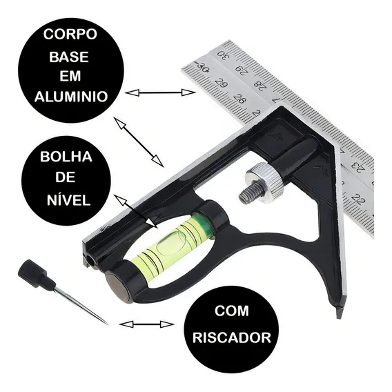 Esquadro Combinado 12pol 300mm Marceneiro Carpinteiro Foto 1
