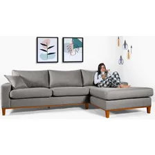Essencial Estofados Modena Living chaise sofa 4 lugares moderno confortavel Sofá Cinza Linho Foto mini 1