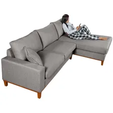 Essencial Estofados Modena Living chaise sofa 4 lugares moderno confortavel Sofá Cinza Linho Foto mini 3