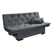 Essencial Estofados Sofá Cama Bau Reclinável Em Suede + Duas Banquetas Rub Cor Cinza Foto mini 1