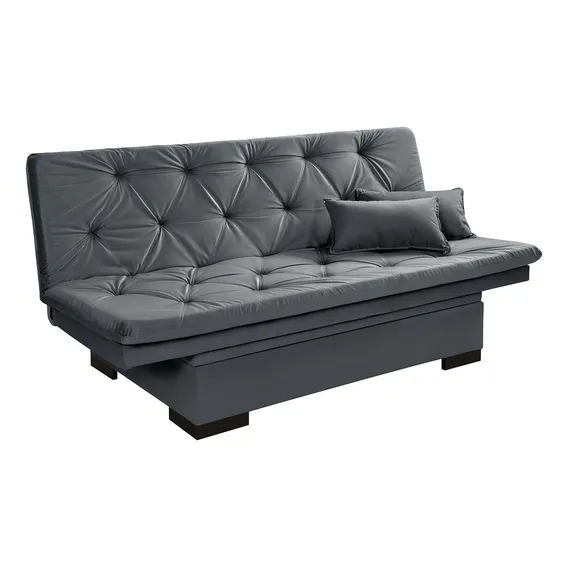 Essencial Estofados Sofá Cama Bau Reclinável Em Suede + Duas Banquetas Rub Cor Cinza Foto 1