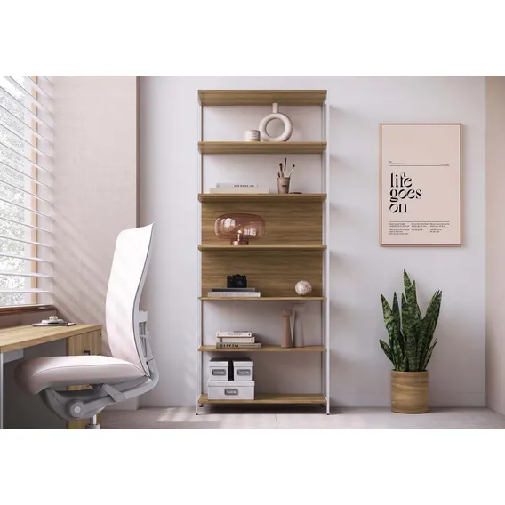 Estante 7 Prateleiras 211,5cm Home Office Nogal/branco Foto 1