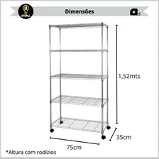 Estante Aço 5 Prateleiras Cromada Aramada 1,55 Com Rodizio Cor Cromado Foto mini 2