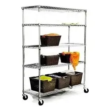 Estante Aço Cromado 5 Prateleiras Rack Organizadora C/ Rodas Cor Prateado Foto mini  2
