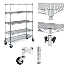 Estante Aço Cromado 5 Prateleiras Rack Organizadora C/ Rodas Cor Prateado Foto  mini 1